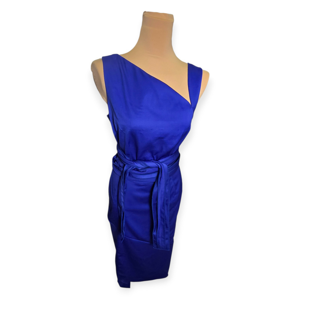 Antonio Berardi Asymmetrical Virgin Wool Sheath Dress Size 40 / Small Blue
